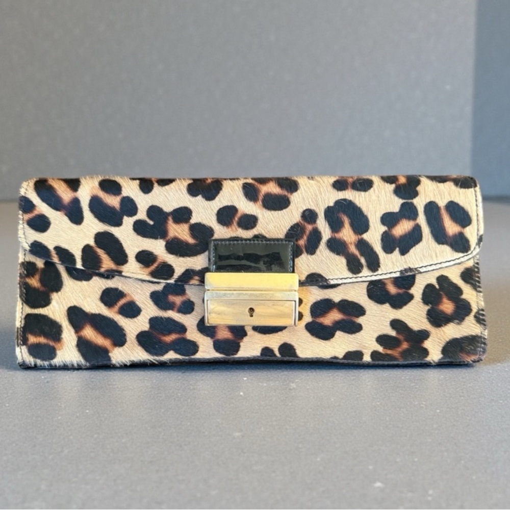 Neda Made in Italy Vintage Black Leopard Print Clutch Purse Bag with Gold Accent